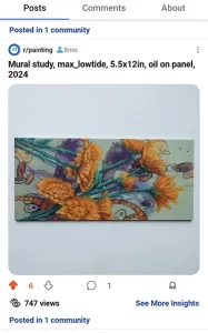 a screenshot from reddit of an oil painting by max lowtide of a composition in which yellow flowers lay atop a calvin and hobbes comic strip